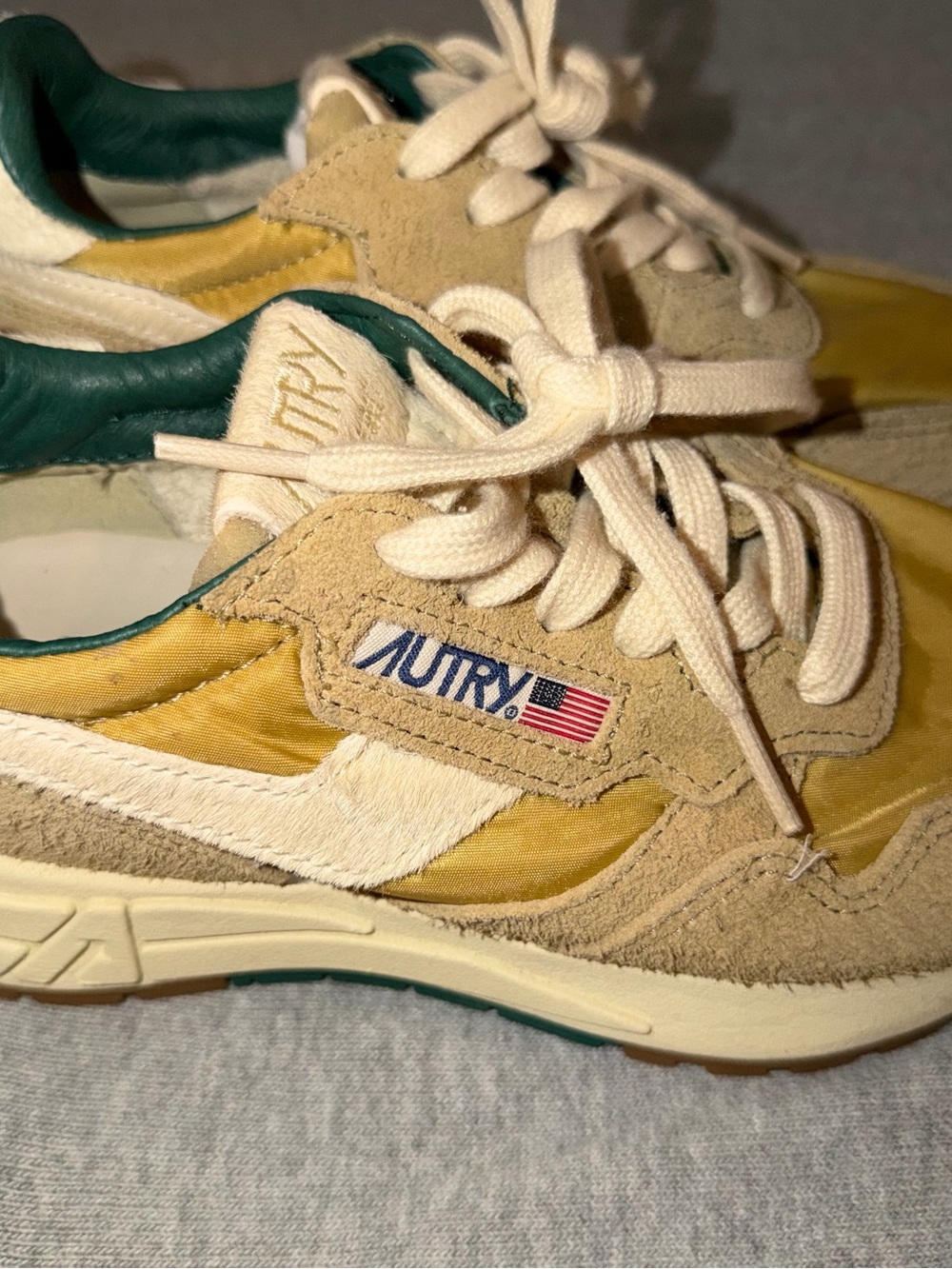 Autry Beige Suede Platform Sneakers with Green Accent - Picture 2 of 4